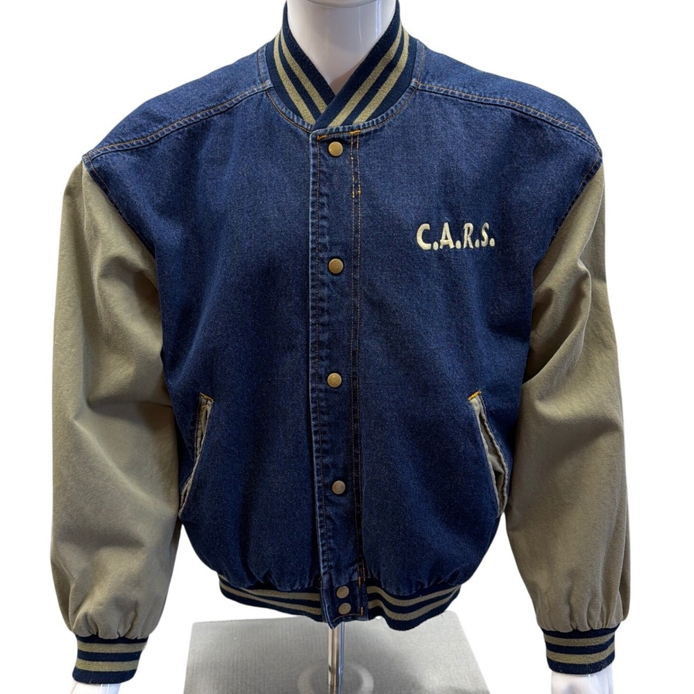 Wear-Guard Vintage Denim Varsity Bomber‎ Jacket Blue Khaki Mens Medium C.A.R.S.